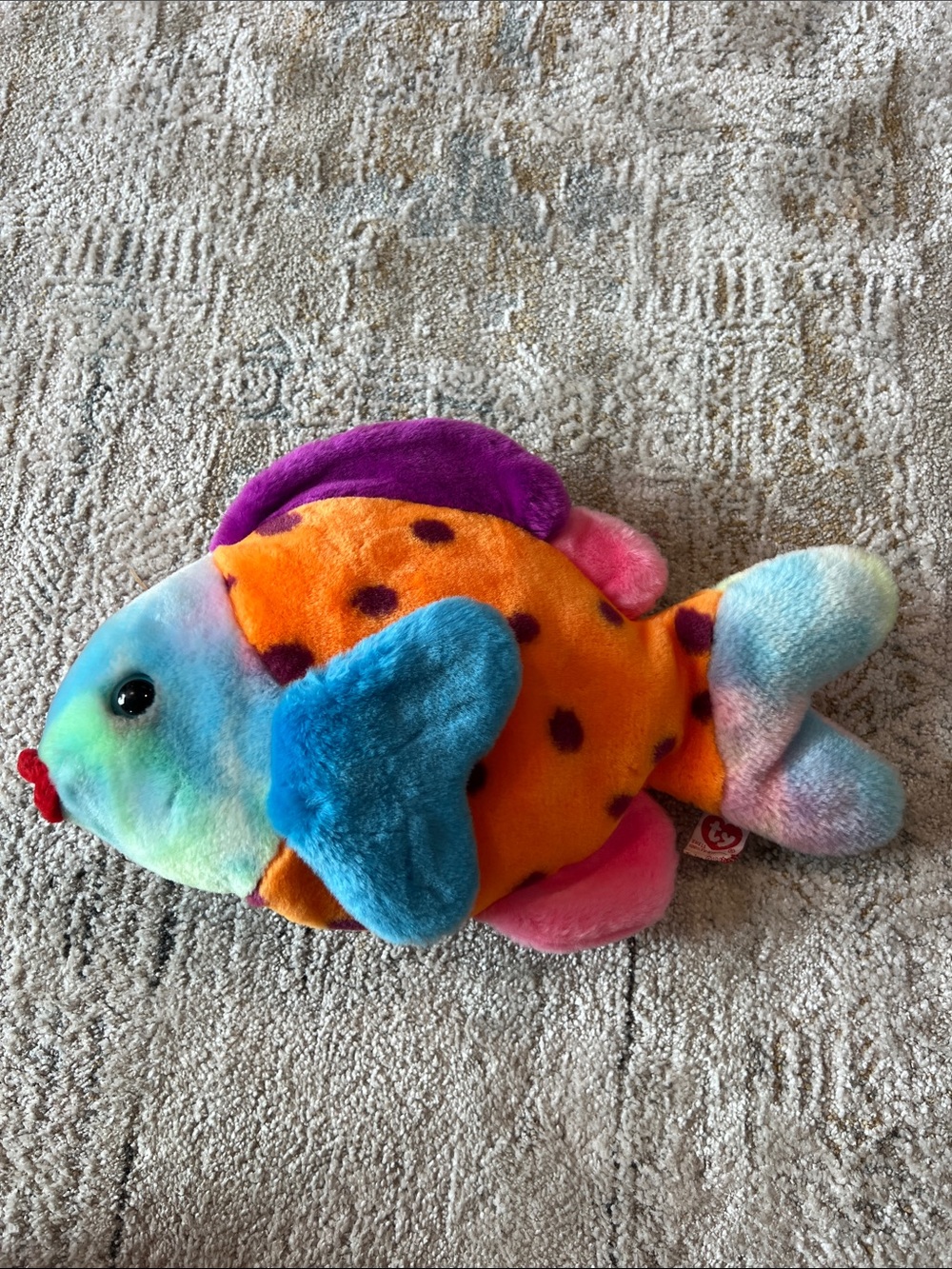 TY "Lips" Beanie Baby Buddies Tye Dye Large Plush Fish 1999 Retired